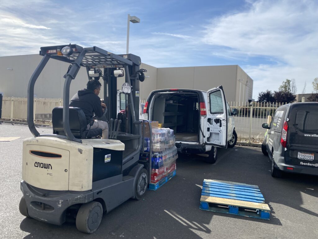 Forklift loading products for delivery
